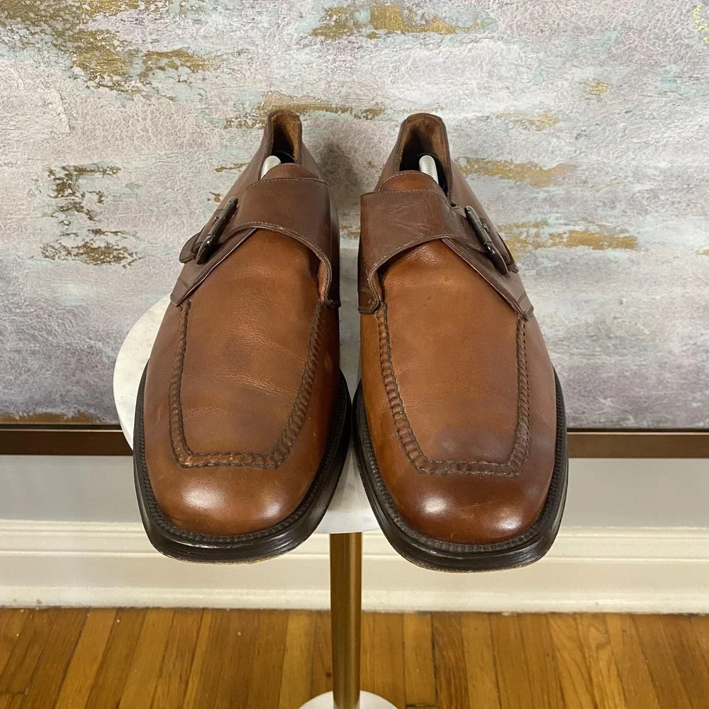 Cole Haan City Shoes Mens Size 12 D Brown Leather Monk Strap Loafers Dress
